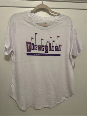 Disney White Graphic Tee with Purple Logo